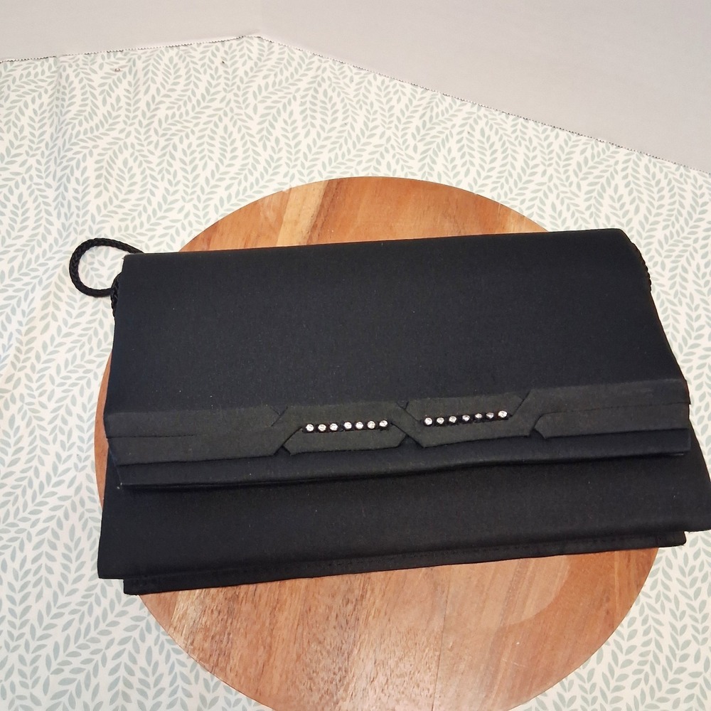 Vintage Handmade Lord & Taylor Black Satin Envelope Purse Evening Bag EUC